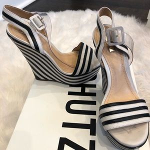 Schutz black and white Wedges- True Mestico Pearl